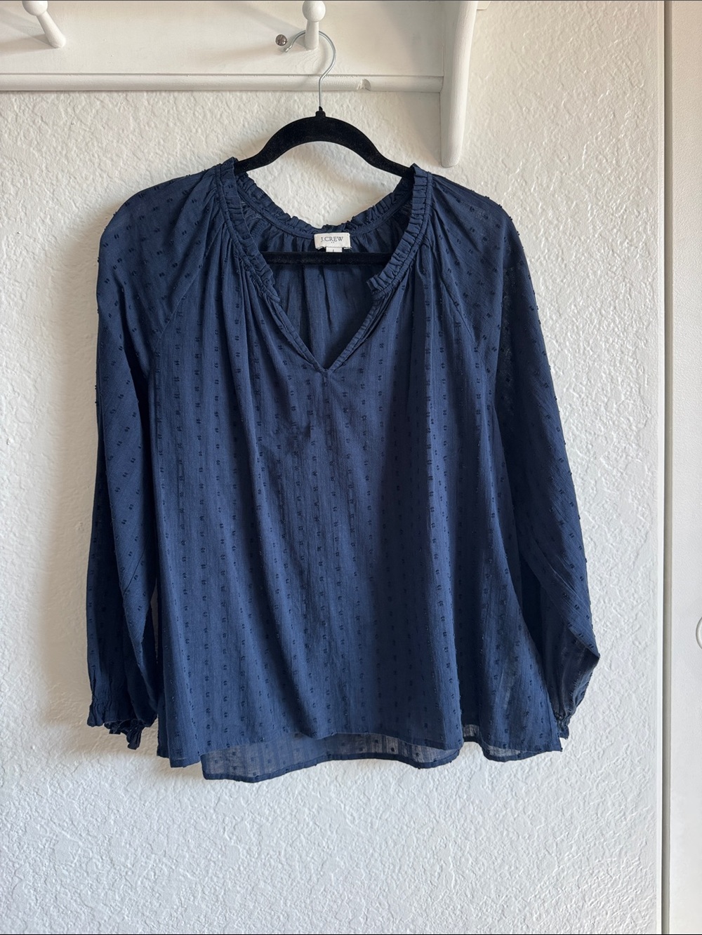 J. Crew Navy Swiss Dot Peasant Blouse